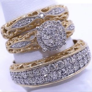 💎✨ 3-Piece Men's Luxury Gold Rings with Artificial Diamonds & White Sapphires